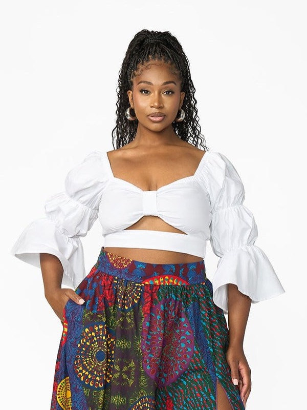 White Off-Shoulder Crop Top With Bell Sleeves Size M — image 3 of 6